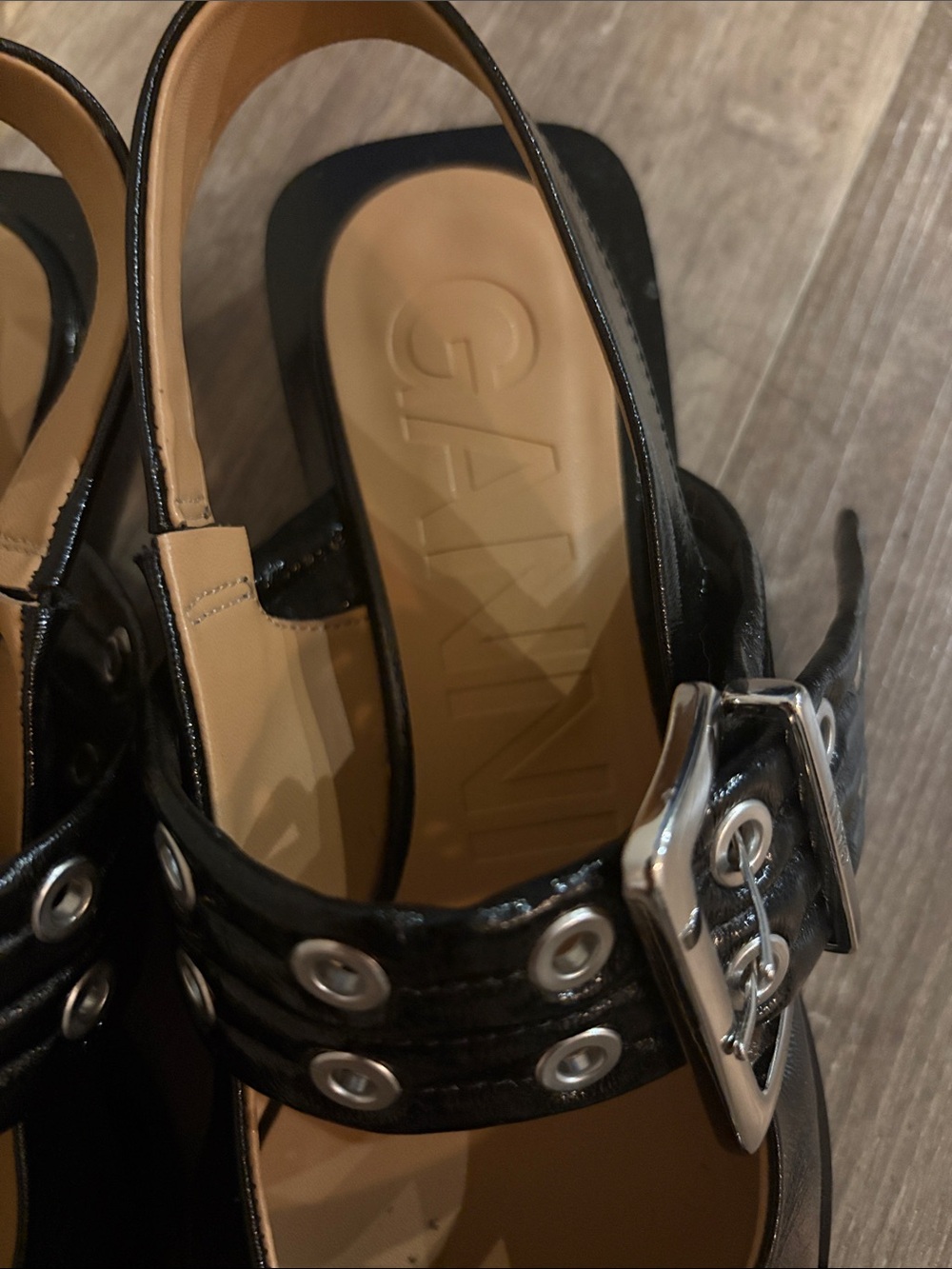 Ganni Black Buckle Ballerina Flats Vegan Leather - Picture 2 of 7